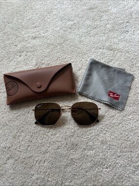 Ray-Ban hexagonal Gold Frame Brown Lens Sunglasses